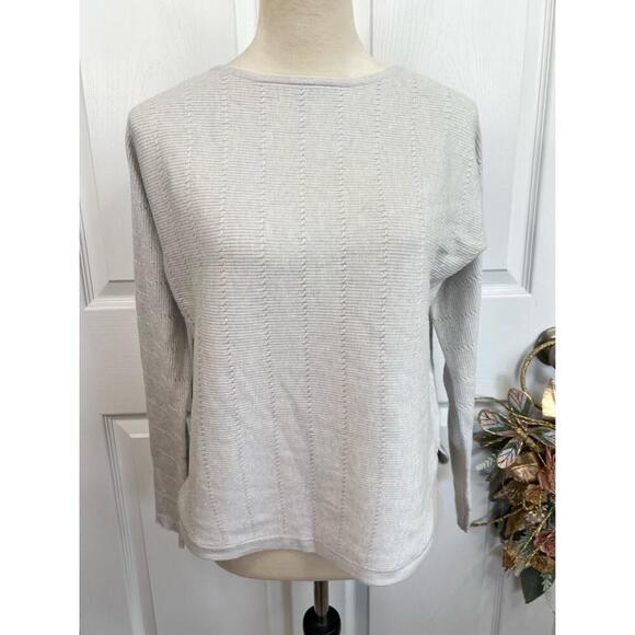 PREMISE Womens Size M Aluminum Heather Textured Knit Sweater Top Side Slit Cozy - Picture 3 of 12